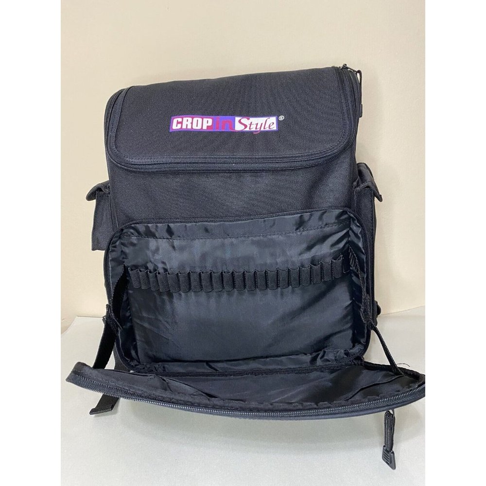 Crop In Style Black Canvas Zip Up Scrapbook Arts & Crafts Backpack Bookbag - Picture 2 of 8